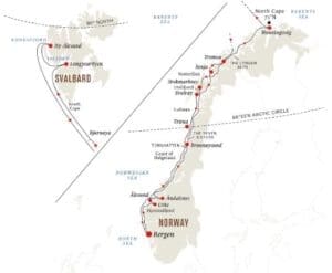Hurtigruten svalbard express cruise map norway
