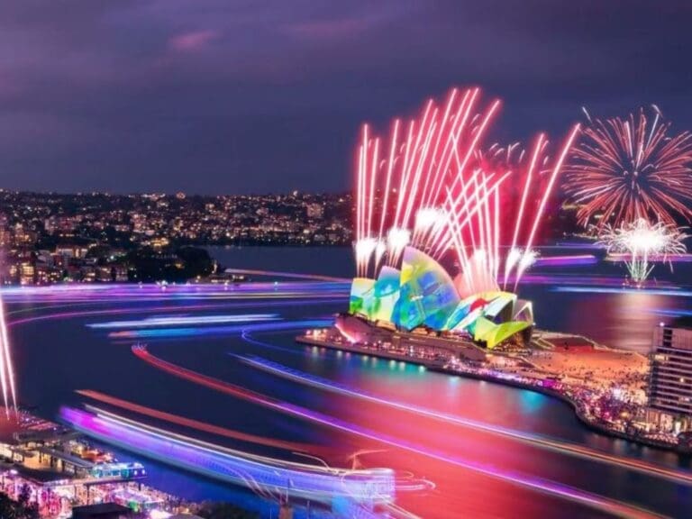 Vivid Sydney lights opera house fireworks