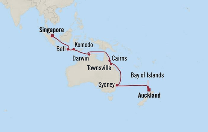 map Oceania cruises Kiwi and coral seascapes